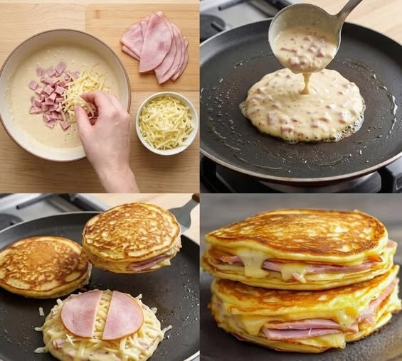 Τα πιο αφράτα pancakes με ζαμπόν και τυρί που γίνονται σε 10 λεπτά