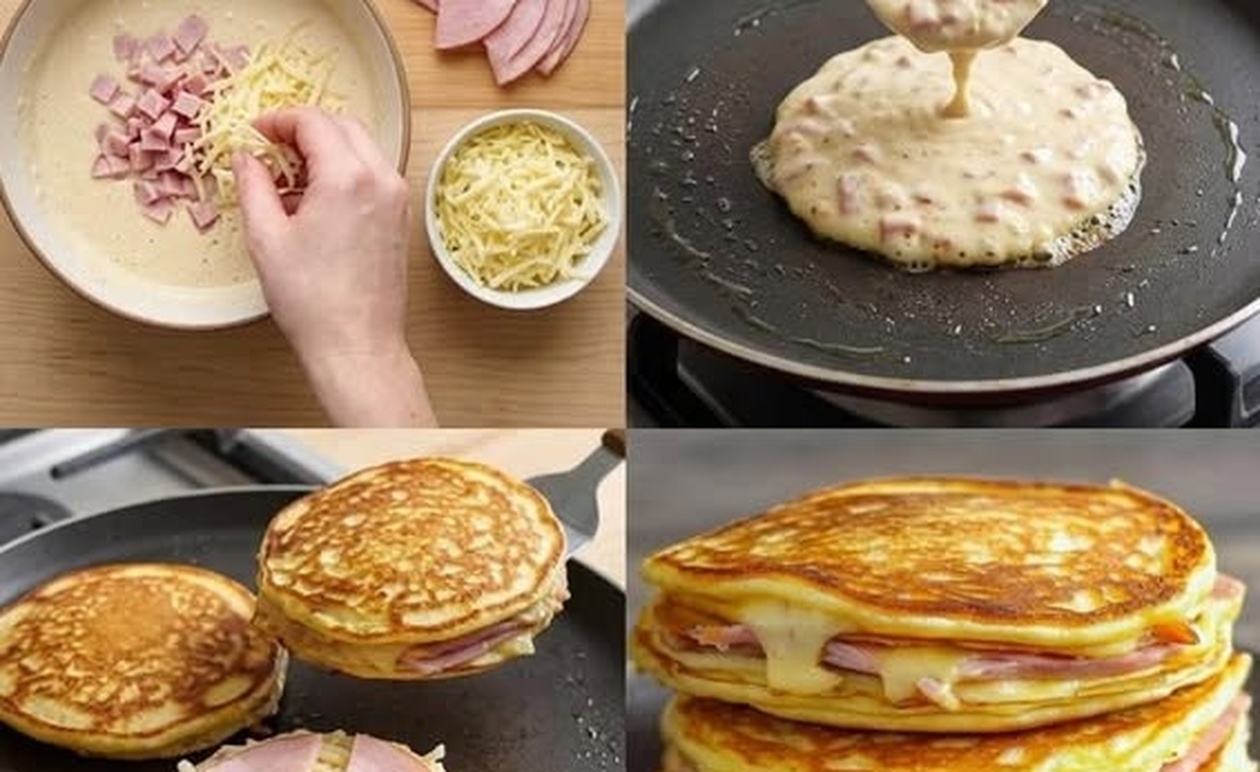 Τα πιο αφράτα pancakes με ζαμπόν και τυρί που γίνονται σε 10 λεπτά