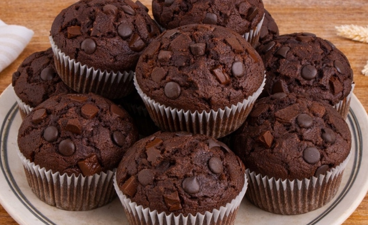Σοκολατένια muffins με το μυστικό που τα κάνει αφράτα και extra σοκολατένια